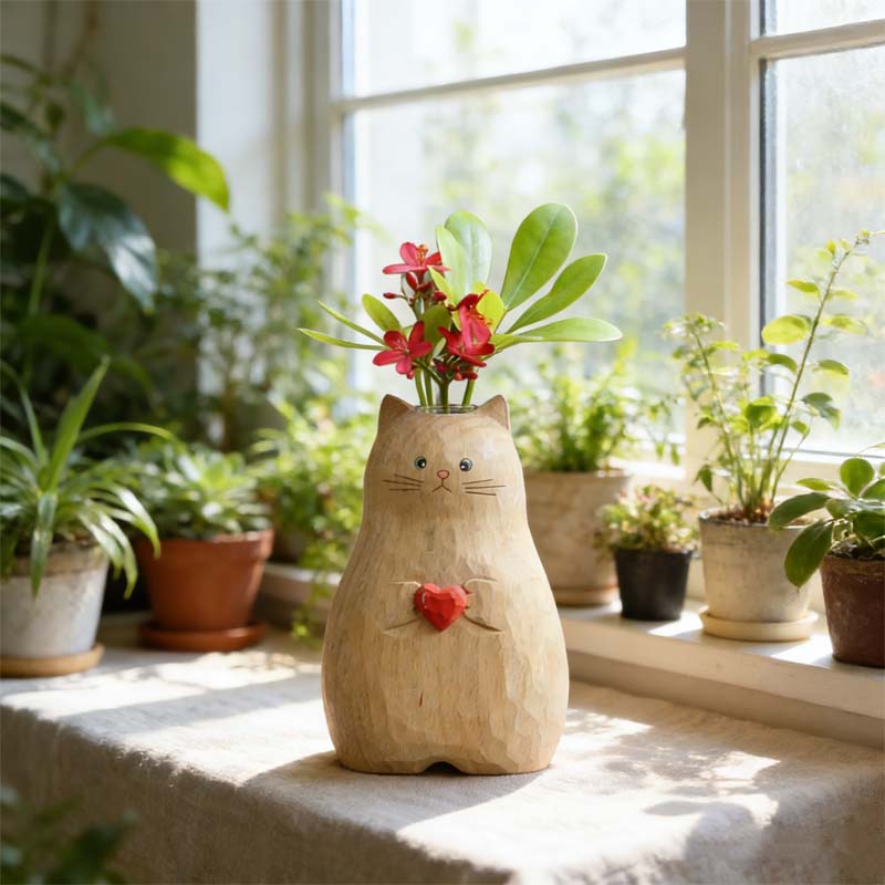 🐱Chonky Cat Vase with Heart❤️