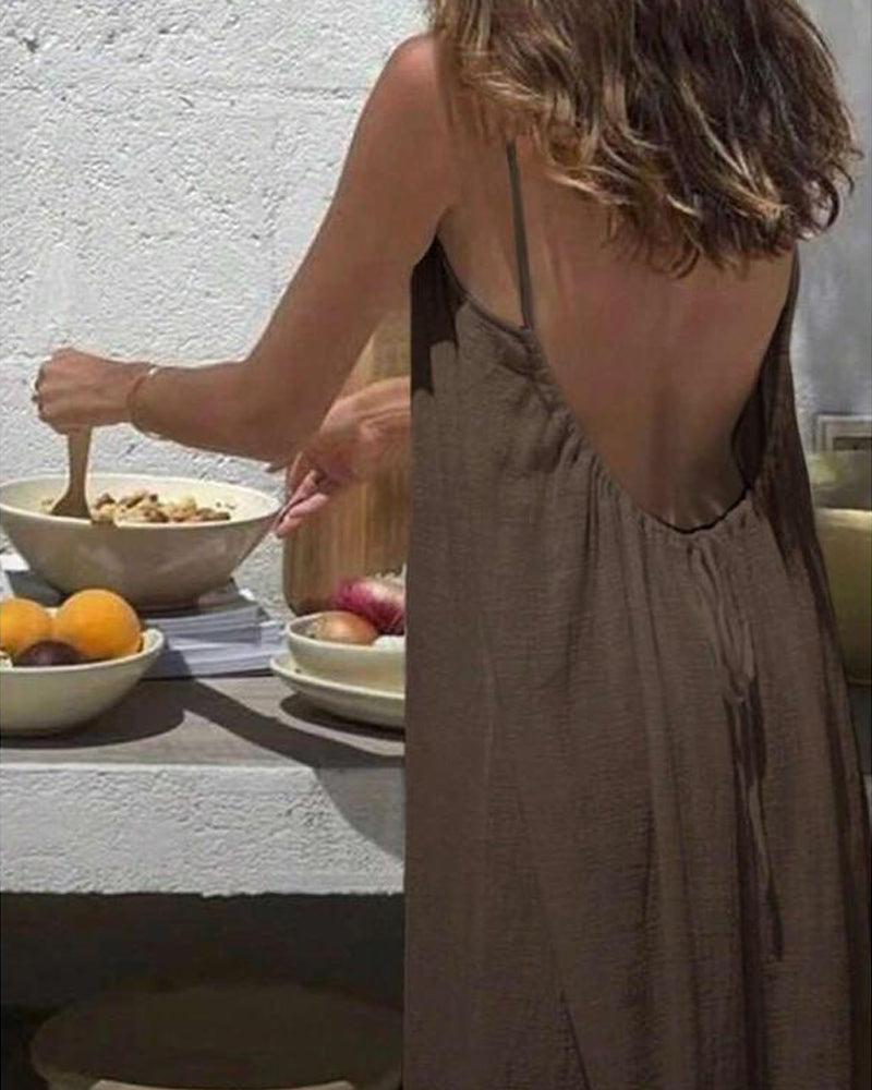 🔥In High Demand! 📈💃Women's Solid Color Backless Cami Dress🎀👚