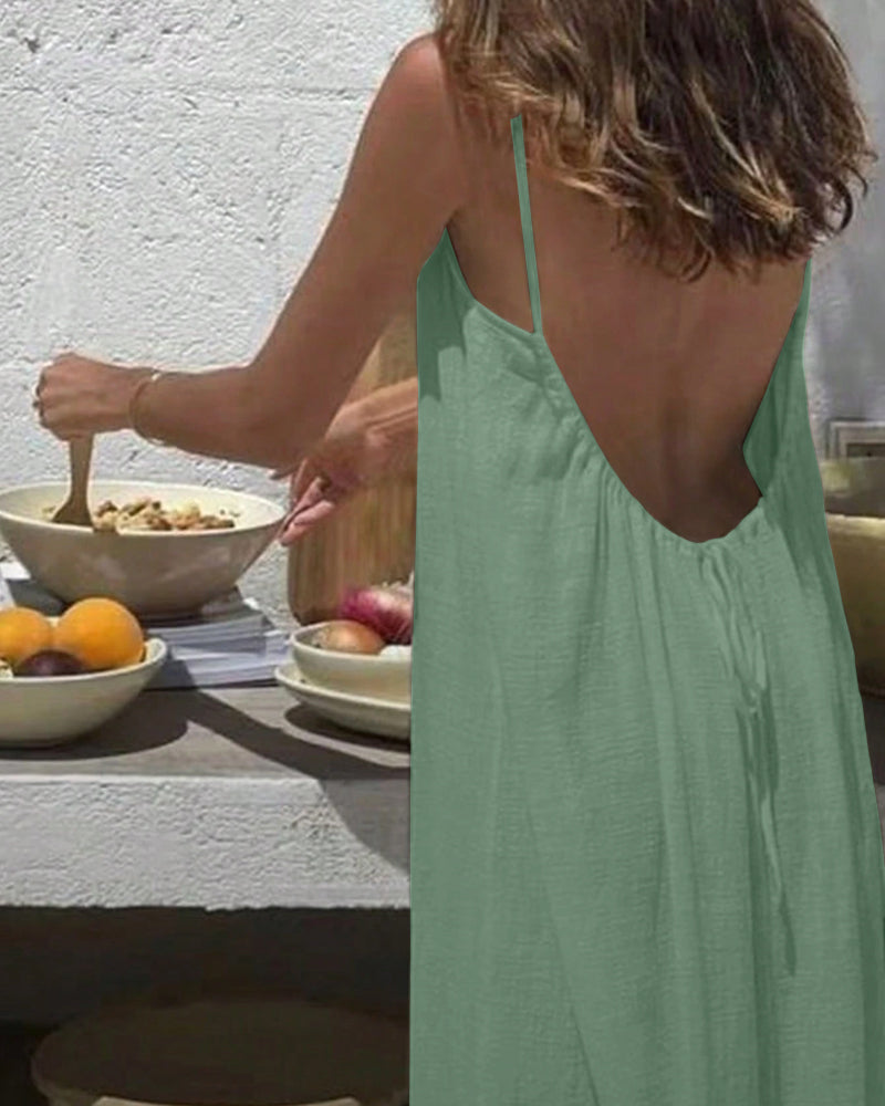 🔥In High Demand! 📈💃Women's Solid Color Backless Cami Dress🎀👚